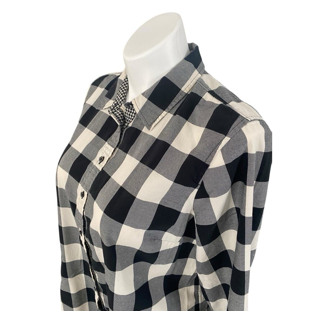 XL TALBOTS Black Plaid Buffalo Check Button Up Dress Shirt Cotton EUC - Picture 4 of 9